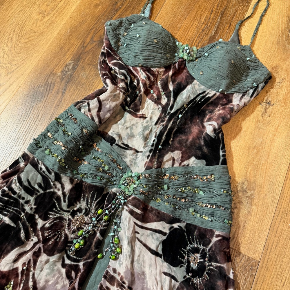 Vintage Y2K Silk Beaded Dress Vintage Drop Waist Vintage Beaded Dress Sue Wong - Picture 9 of 17